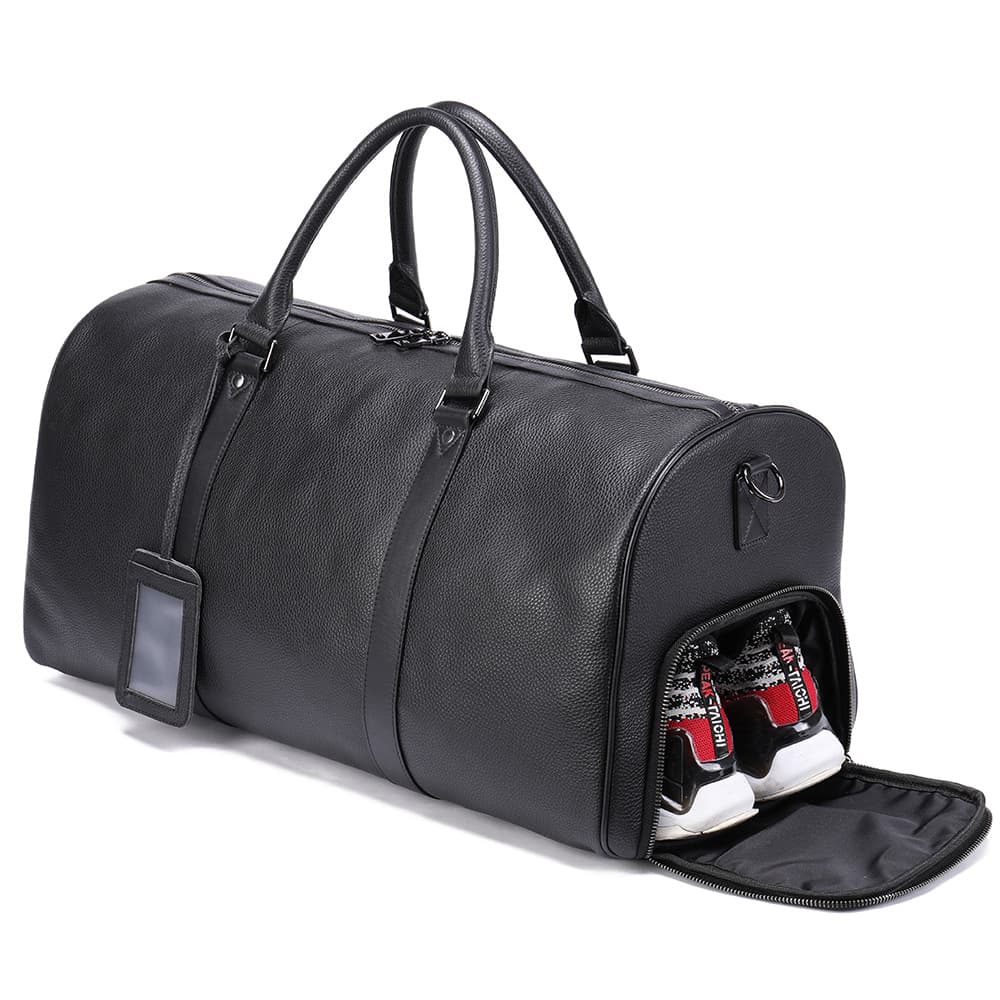 Men's Short Trip Large Capacity Travel Bag Handheld Moving Bag Leather Handbag Durable Business Commuting Pure Color
