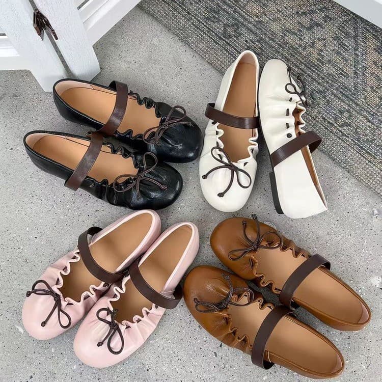 French Vintage Bow Mary Jane Shoes for Women 2026 Spring New Flat Ballet Shoes for Dresses Shallow Mouth Flats