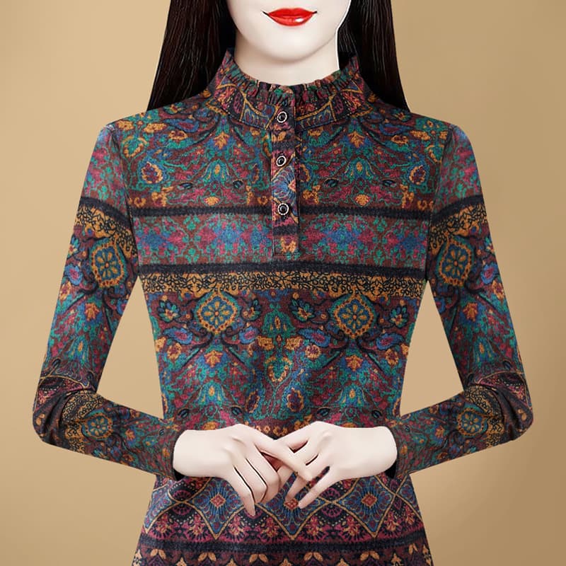 Autumn/winter new long-sleeve versatile age-reducing mom Australian fleece thickened warm stand-collar base layer top women