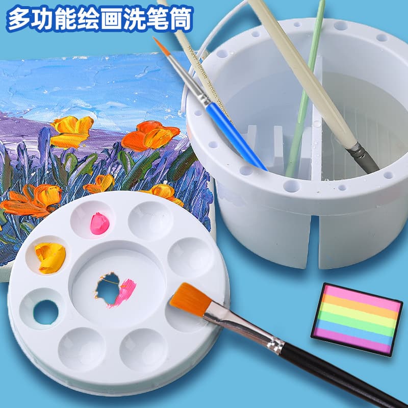 Cross-border art students' portable brush washing bucket, multi-functional painting and traditional Chinese painting palette, three-in-one factory direct sales.