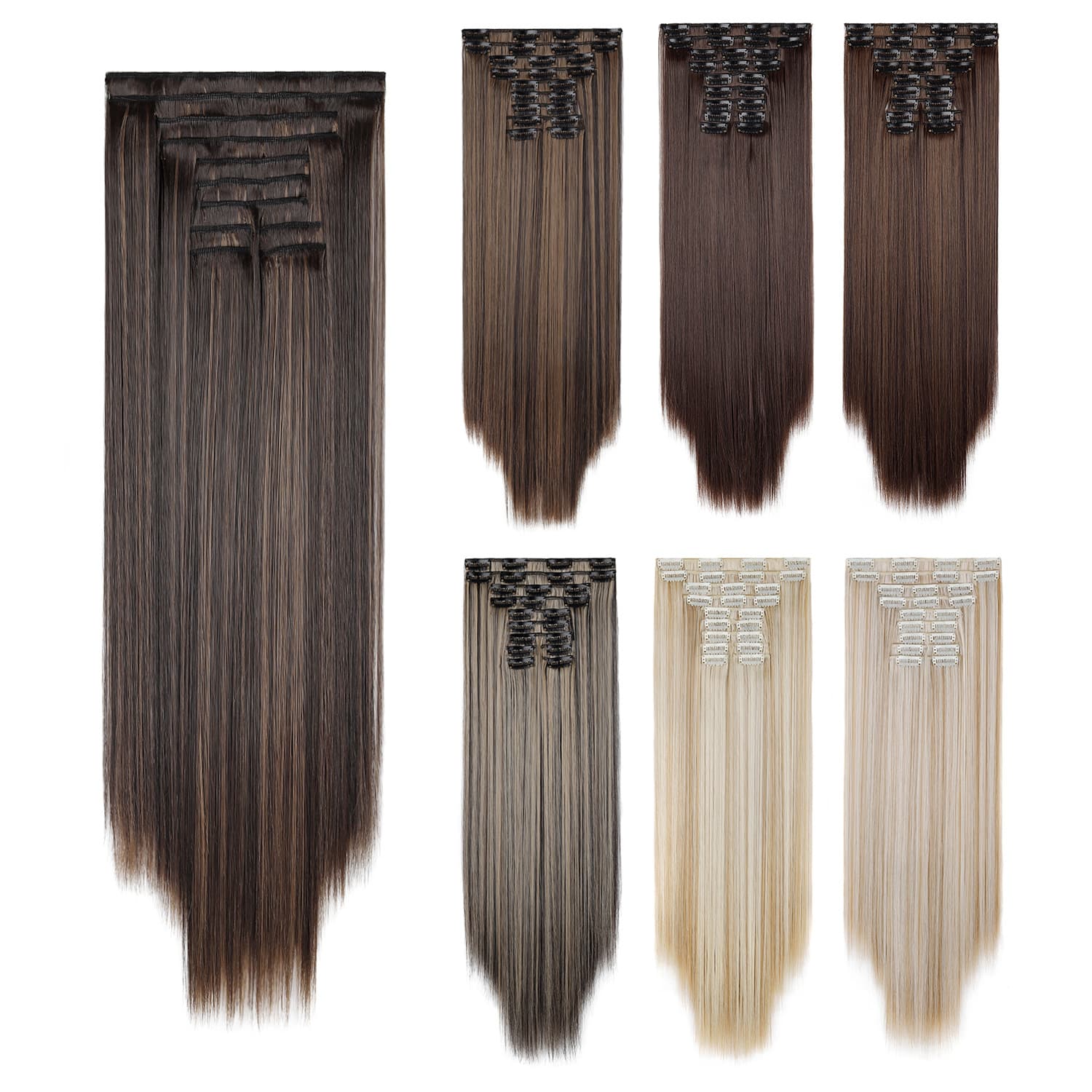 Cross-border Hair Extension 11-Piece Set 24-Inch Long Straight Hair Extensions for Volume Increase Straight Synthetic Hair Extensions