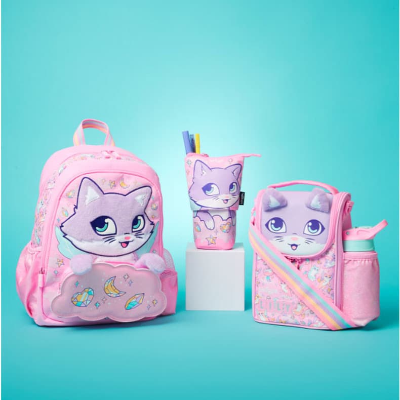 Smiggle Australian Schoolbag for Primary and Upper Grade Students, Ultra-Light Shoulder Burden-Reducing Backpack, Pink Purple Cat, Medium Book