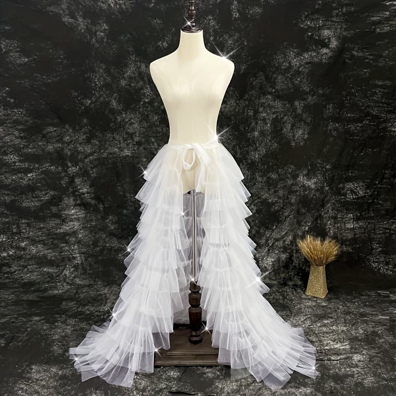2025 Ins Cross-border Flowing Mesh Pleated Waist Half Skirt