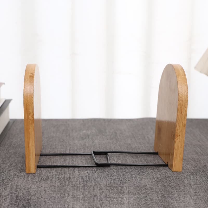 Desktop Bamboo Bookend, Wooden Book Organizer for Students with Movable Divider, Storage Bookshelf and Book Stand