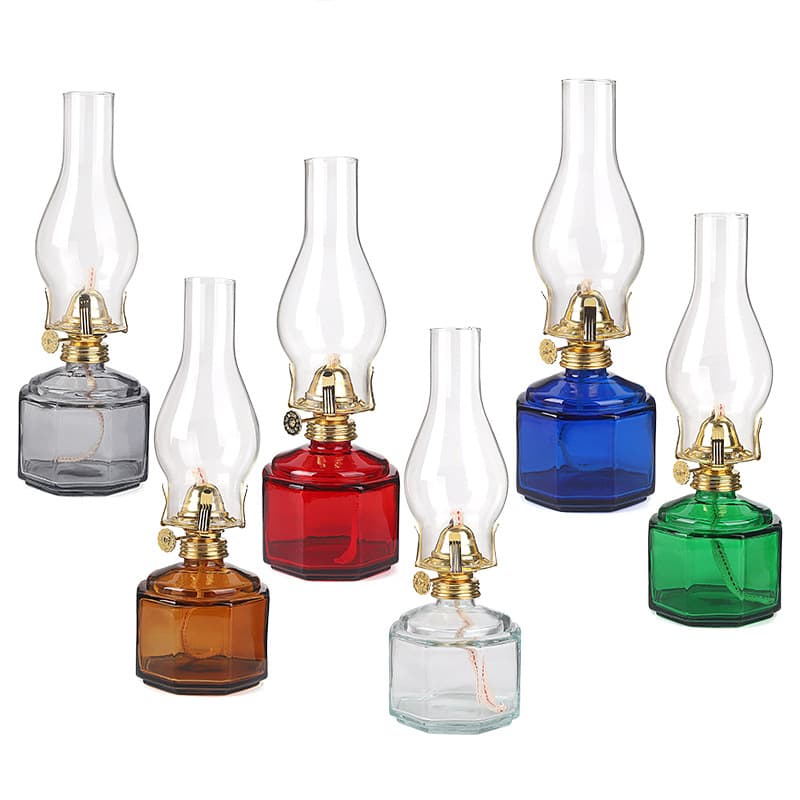 Large Capacity Polygonal Glass Kerosene Lamp Butter Lamp Outdoor Windproof Indoor Traditional Lighting Fixture