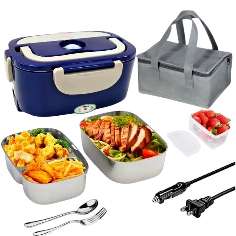 Cross-border electric lunch box, Amazon bestseller, home and car compatible, plug-in, 304 stainless steel, portable, no water required for heating food.