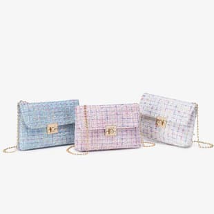 Cross-border Hot Sale Colorful Woven Tweed Flap Small Bag with Turn Lock, Chain Single Shoulder Crossbody Light Luxury Bag for Women