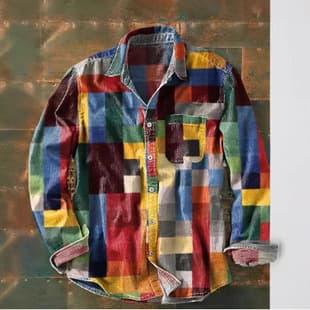 2025 New Amazon Vintage Style Hot-Selling Plaid 3D Print Trendy Long Sleeve Button-Up Shirt Men's