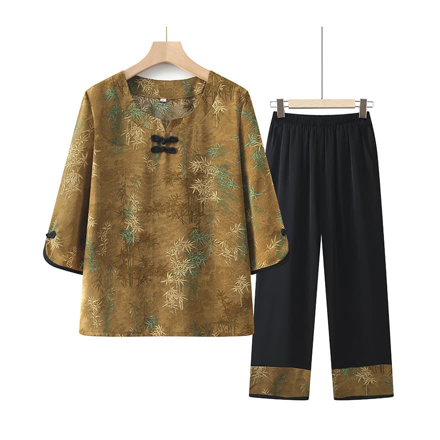 Summer Mother's Outfit for Middle-Aged and Elderly Women 50-60 Years Old High-End Set Loose-Fitting Clothes Breathable for Grandmothers