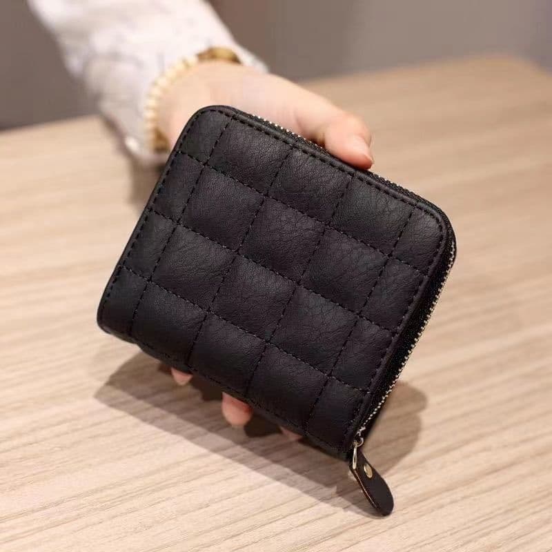 Mini Checkered Wallet Women's Retro Short Style Coin Purse Multi-Card Slot Simple Design High School Student Favorite PU Leather