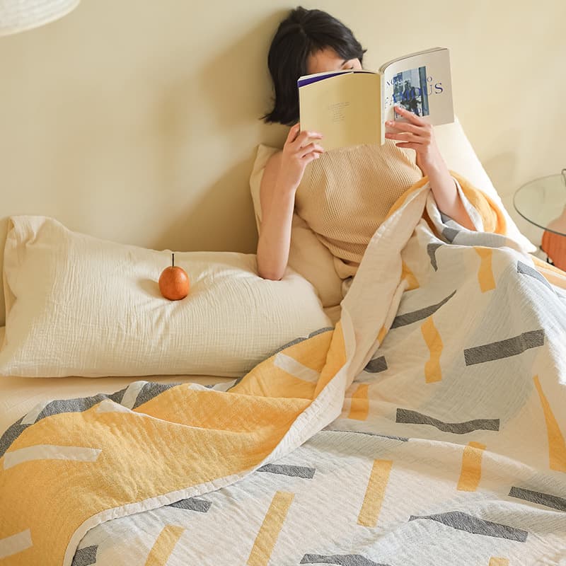 Premium 100% Cotton Three-Layer Gauze Blanket, Thin Summer Office Shawl Blanket, Sofa Throw Blanket