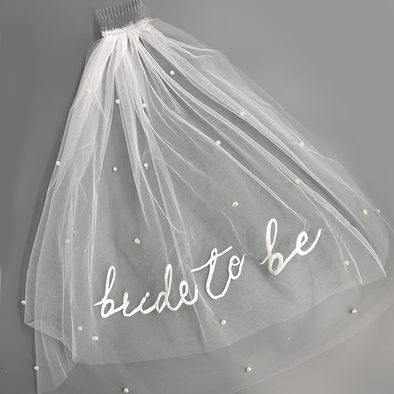 Bachelor party bride bride pearl veil embroidered white letter veil double layer bachelorette party veil