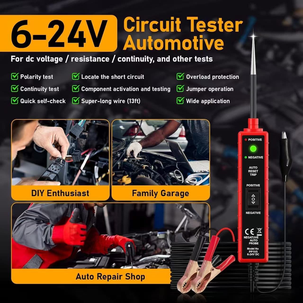 Car Circuit Tester Automotive Test Probe Diagnostic Cable 6-24V