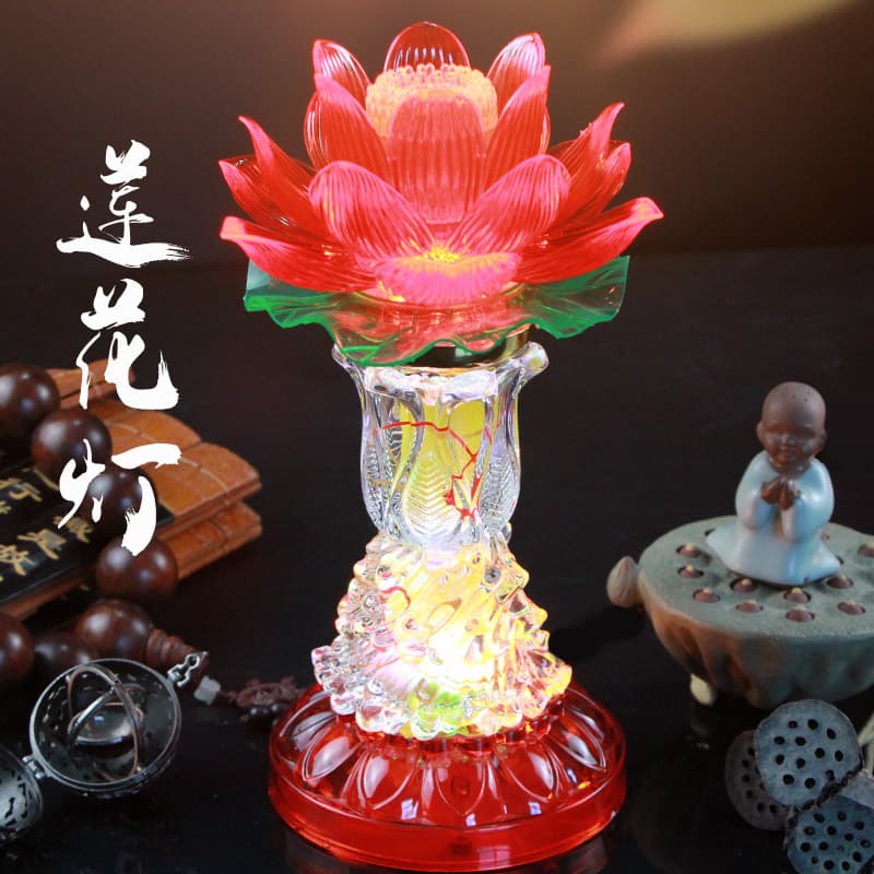 Free Shipping LED Glass Lotus Lamp Buddha Offering Lamp, Plug-in Eternal Light, Juyutang Buddhist Supplies Wholesale Offering Lamp