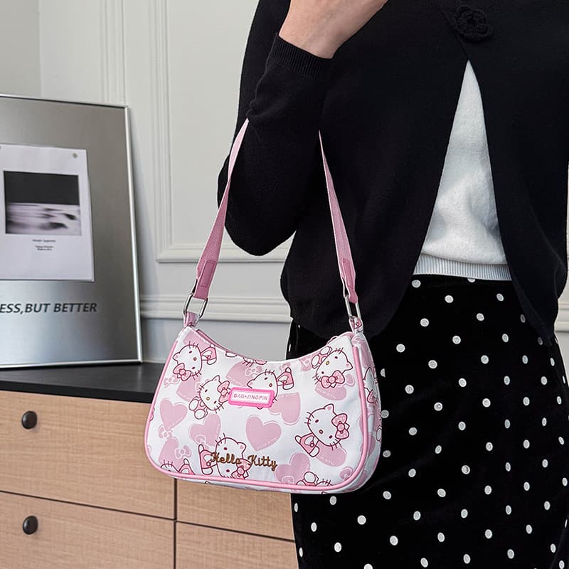 Cute Kt Cat Girl Underarm Bag Handbag Women's Single Shoulder Bag Niche Cartoon Handbag For Girls