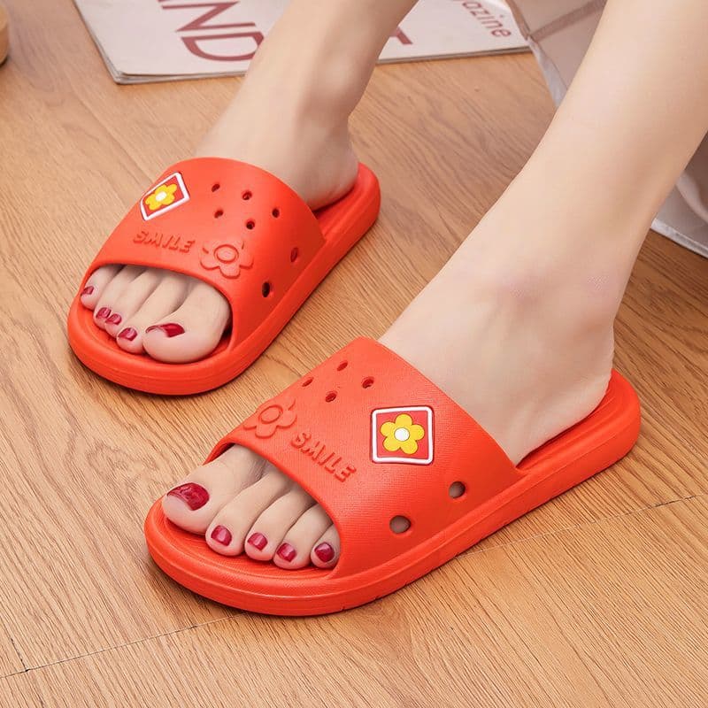 Supermarket Barcode Home Couple Bathroom Anti-Slip Shower Slippers Indoor and Outdoor Small Flower Comfortable PVC Floor Slippers Women