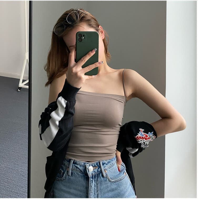 Long Backless Camisole Vest for Women with Built-in Bra, Integrated Fixed Cup Layering Bustier Non-Shift Cup Wearable in Summer