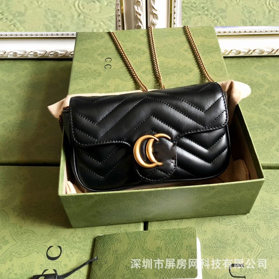 Original Leather Gucci Marmont Series Mini Heart Wave Pattern Mini Single Shoulder Crossbody Chain Bag Women's Bag