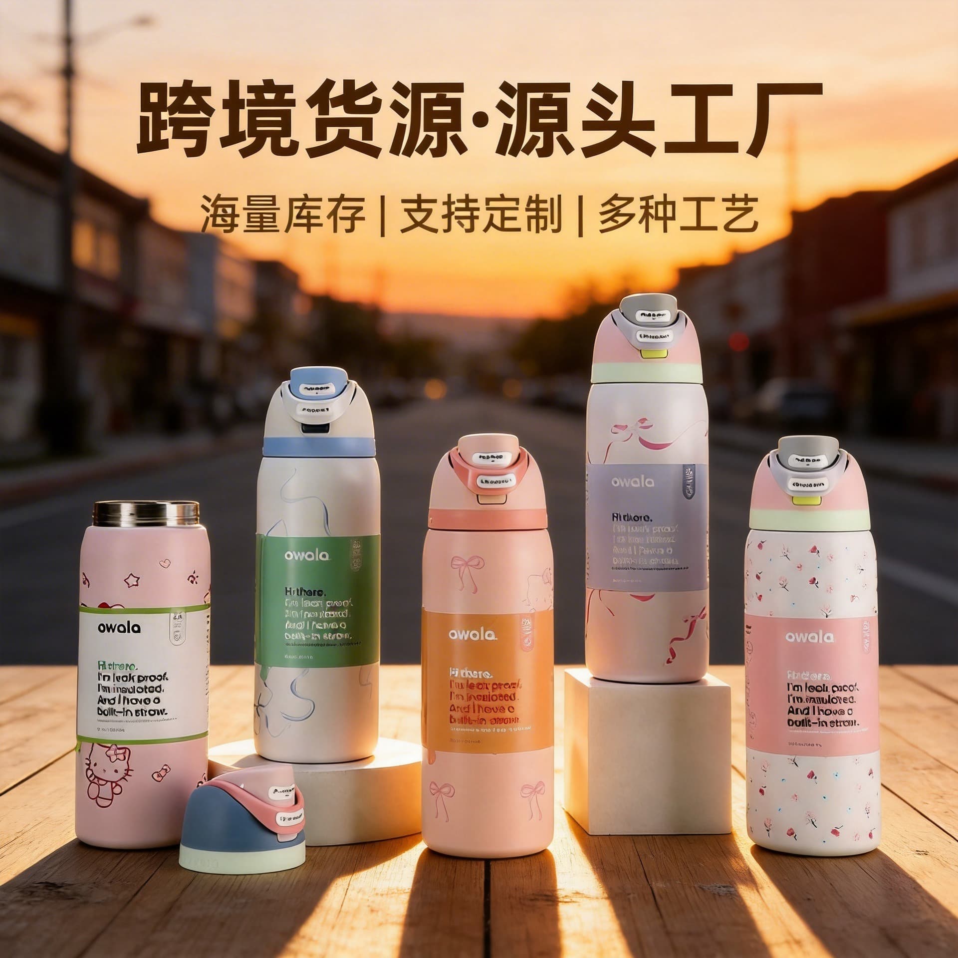 Cross-border new owala stainless steel thermos cup double-layer vacuum sports water cup outdoor portable handle double drinking cup