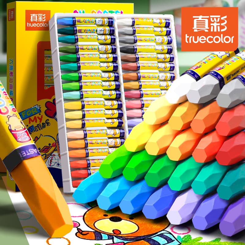 True Color Oil Pastels, Children's Safe Crayons, Non-Staining Hands, Kindergarten Specific 36 Colors Boxed