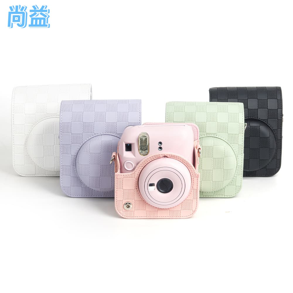 Instax mini 12 solid color plaid camera bag, digital camera snug storage protection bag, crossbody bag