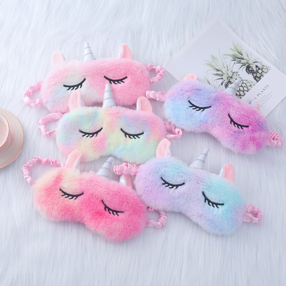 Plush Colorful Unicorn Eye Mask Cute Cartoon Plush Sleep Mask Blackout Eye Shield for Sleeping Wholesale Stock
