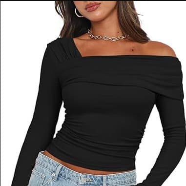 Amazon Hot Selling Darong Women's One-Shoulder Long Sleeve Top Pleated Going Out Top Slim Fit Y2K Shirt