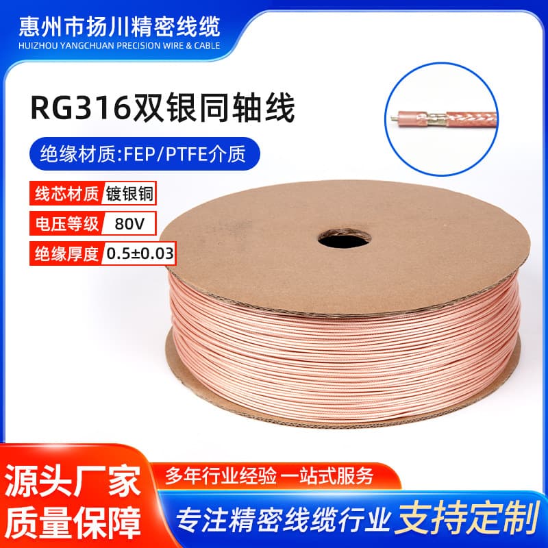 RG316 Dual Silver Coaxial Cable, Low Loss RF Cable, Connector, Antenna, Signal Cable, Communication Cable, Feeder