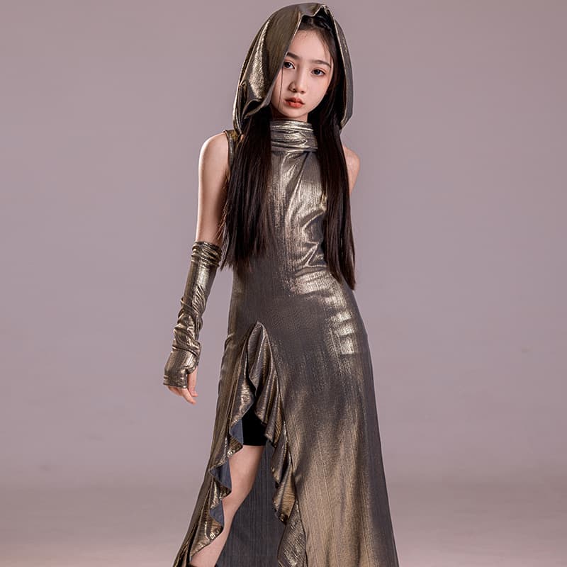 Girls' Jazz Dance Costumes Dune Wasteland Style Shiny Long Skirt Mysterious Luxurious Trendy Cool Stage Dance Catwalk Performance