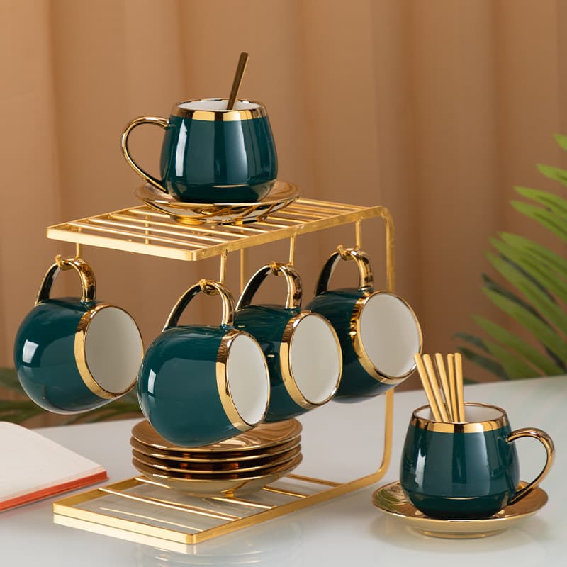 Coffee cup and saucer set, light luxury, high-end household ceramics, gold-rimmed afternoon tea tableware, good-looking gift giving, light luxury retro