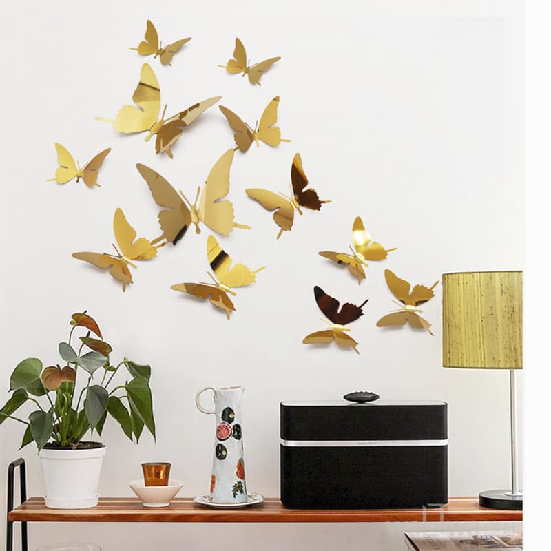 3D Stainless Steel Realistic Butterfly Wall Stickers/Hangings for Sales Offices and Hotel Lobbies