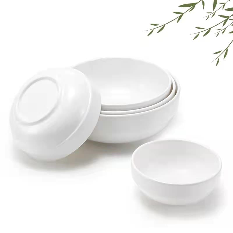 A5 White Melamine Bowl Korean Tableware Restaurant Plastic Bowl Imitation Porcelain Chopsticks Bowl Soup Bowl Rice Bowl Fast Food Small Bowl Commercial
