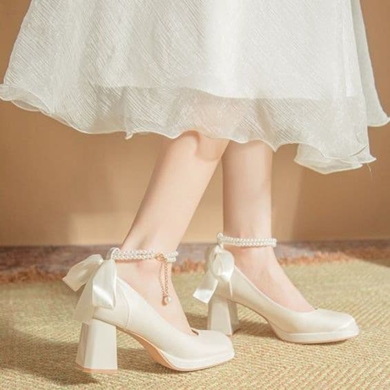 Petite Dress Heels Wedding Shoes for Bride 7cm Chunky Heel Platform Mary Jane Pumps 2026 New