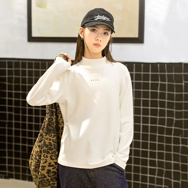 A4 [Buy 2 Get 1 Free, No Shipping] Girls' Base Layer Half Turtleneck Fall/Winter Round Neck Long Sleeve T-Shirt Undershirt Warm