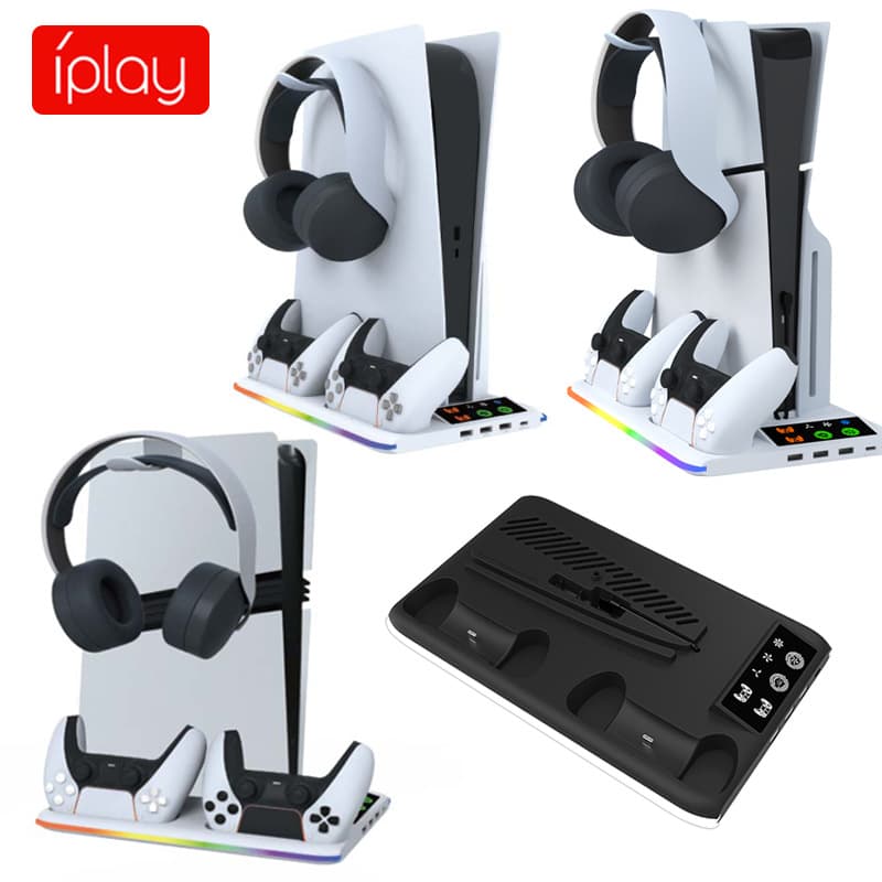 PS5/PRO/Slim Universal Cooling Fan Stand with PS5 Controller Charger, Headphone Holder, and RGB Light