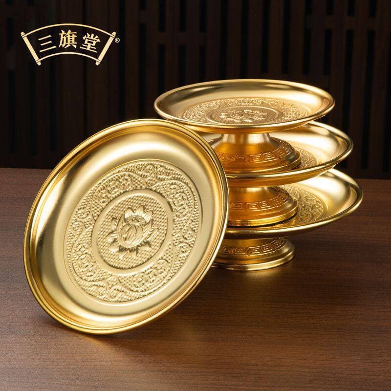 Thickened Alloy Home Offering Plate for Buddha, Wealth God, and Worship Tray, Fruit Offering Plate for Fortune