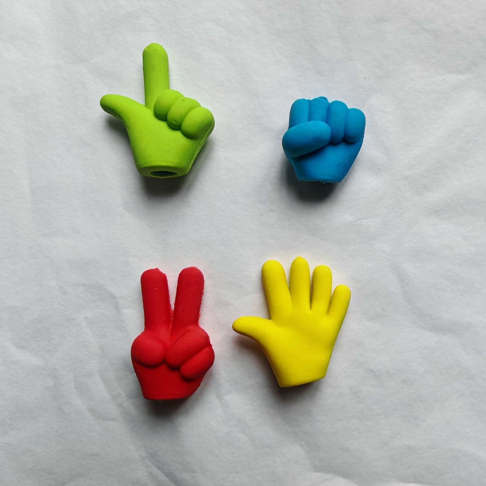 Rock Paper Scissors Finger-Shaped Erasers and Pencil Toppers, Student Prizes, Creative Stationery Wholesale