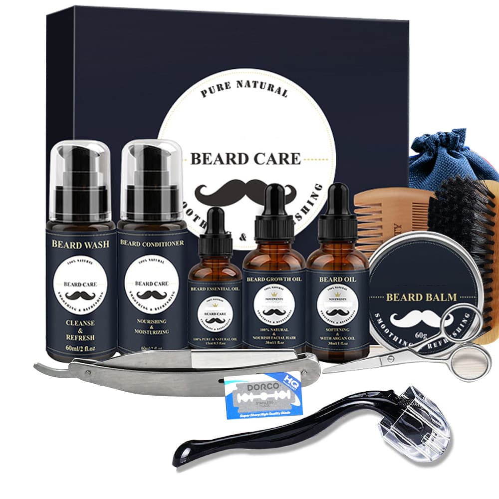 Amazon 13-piece beard growth kit including beard oil, beard cleaning comb, shaving scissors