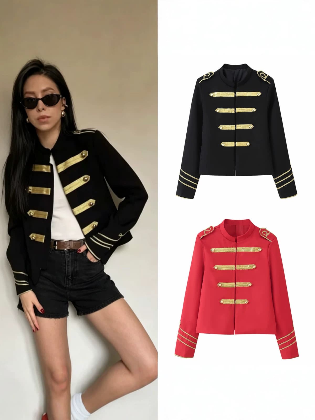 New Summer Women's Jacket for Cross-Border Trade, European and American Style, Simple Two-Color Gold Button Decoration, Vintage Jacket Top