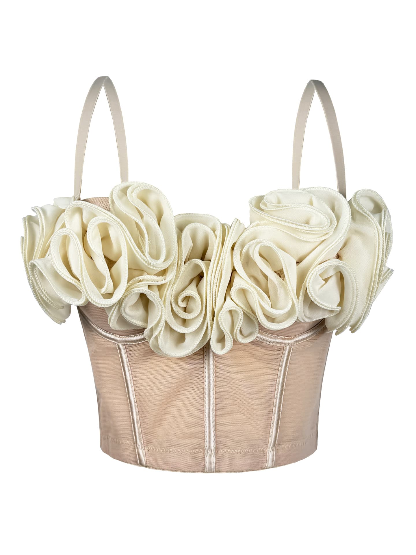 New 3D Floral Fishbone Corset Sheer Mesh Vest Top, Sexy Camisole