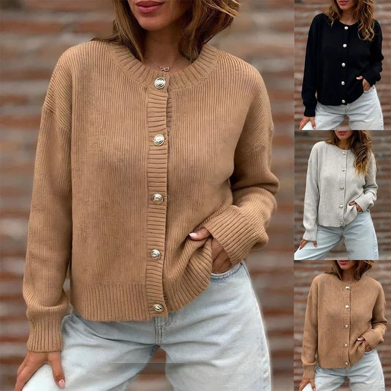 2026 cross-border foreign trade women's clothing independent station Amazon autumn and winter new solid color button cardigan long-sleeved top sweater