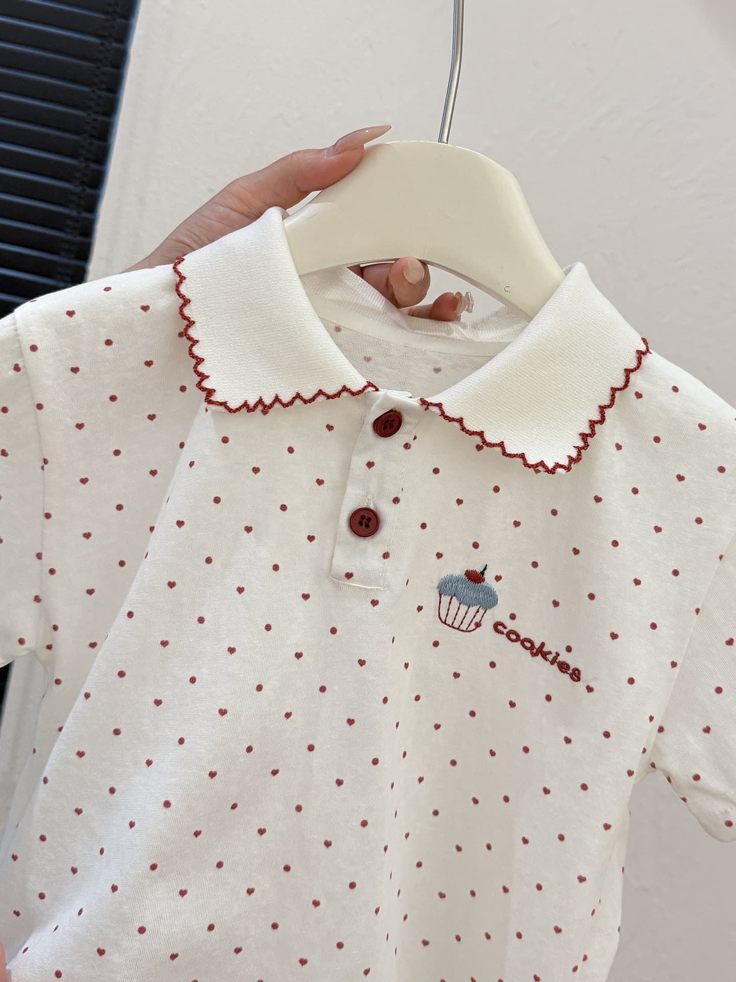 Summer Girls New Korean Style Allover Heart and Polka Dot T-Shirt Top, Stylish Baby Girl Clothes, Trendy Kids Apparel