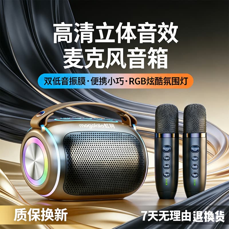 All-in-One Microphone Speaker, Small Home Wireless Bluetooth Karaoke Set for Kids and Family