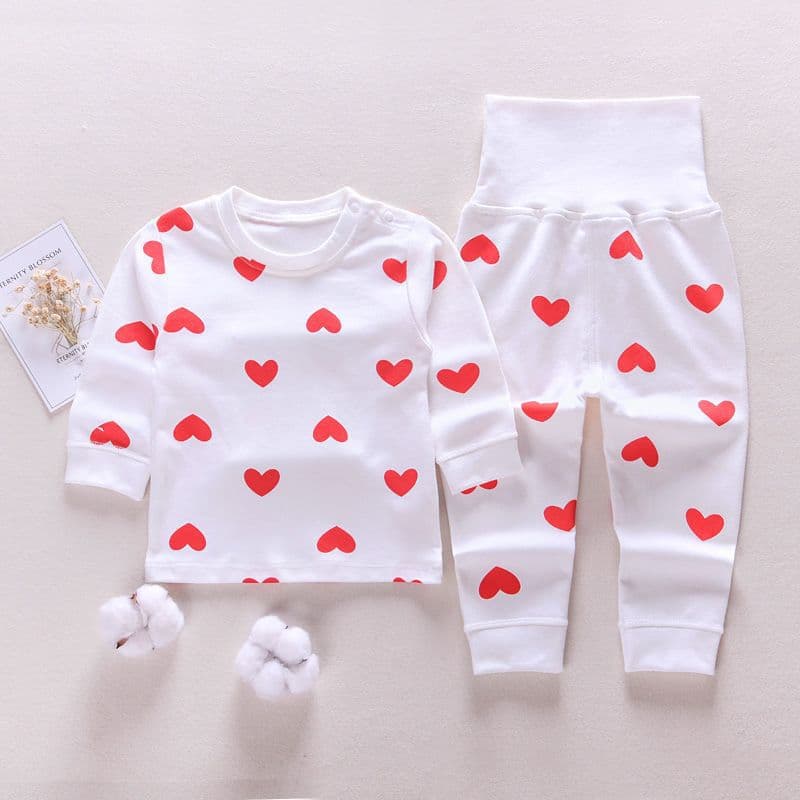 Baby underwear set, spring and autumn pure cotton thermal underwear, baby clothes, two-piece all-cotton high-waisted pajamas for autumn.