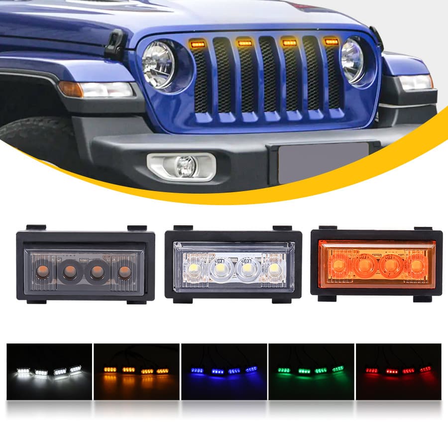 Compatible with Jeep Wrangler Grille Small Yellow Lights 18-23 RGB APP Daytime Running Lights 1-to-4 1-to-6 Grille LED Lights