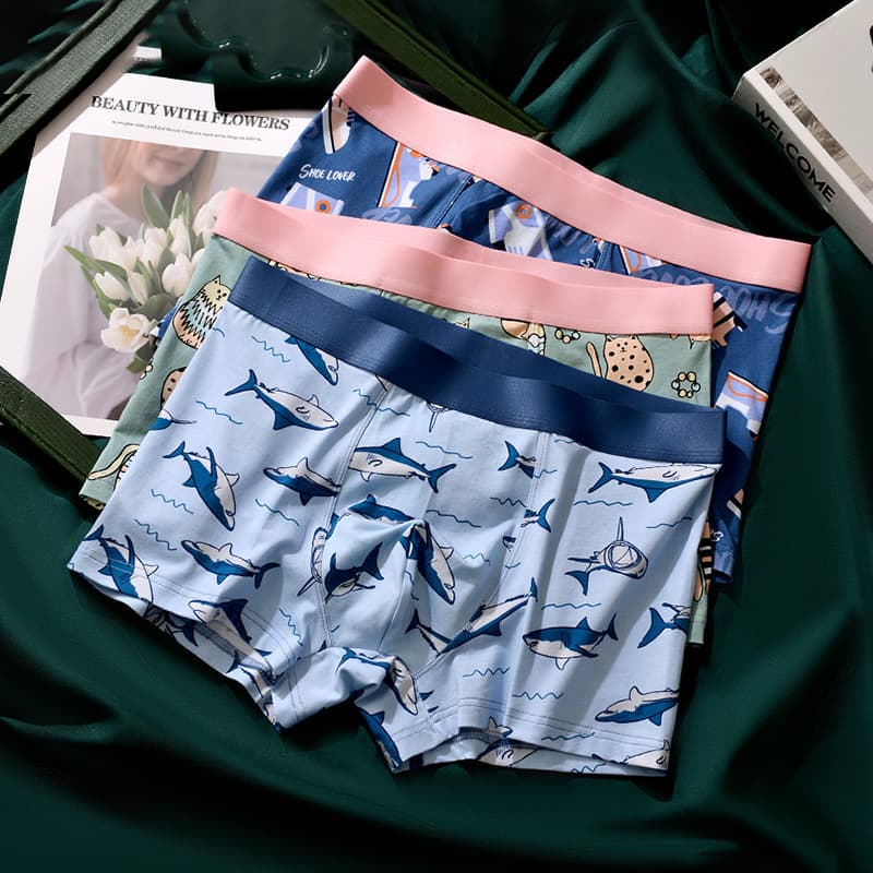 Clearance Modal Men's Boxer Briefs Mid-Rise Antibacterial Boxer Briefs Shorts Teen Cartoon Print Boxer Briefs
