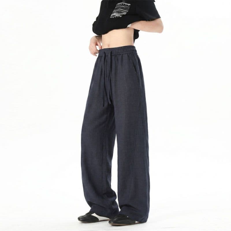 Lyocell Tencel Bias-Cut Linen-Like Curved Leg Pants for Men Summer Thin Breathable Ice Silk Straight Loose Casual Trousers