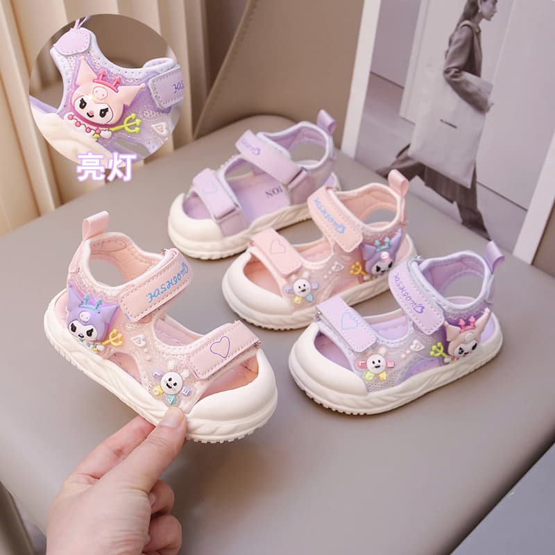 Girls Baotou Sandals 2024 Summer New Baby Lighting Beach Shoes Soft Sole Culomi Velcro