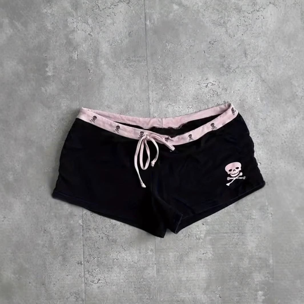Y2K summer casual fashion black skull print comfortable tight shorts women's clothing