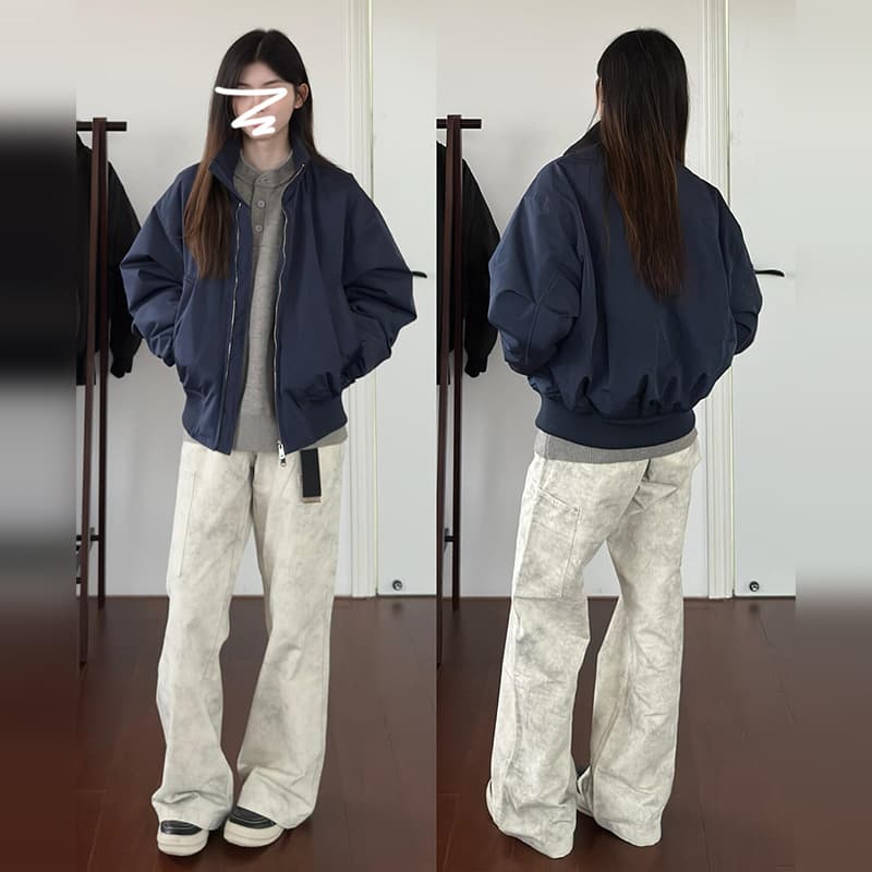 High-End Bomber Jacket for Women in Autumn and Winter Thickened New American Workwear Baseball Uniform Top